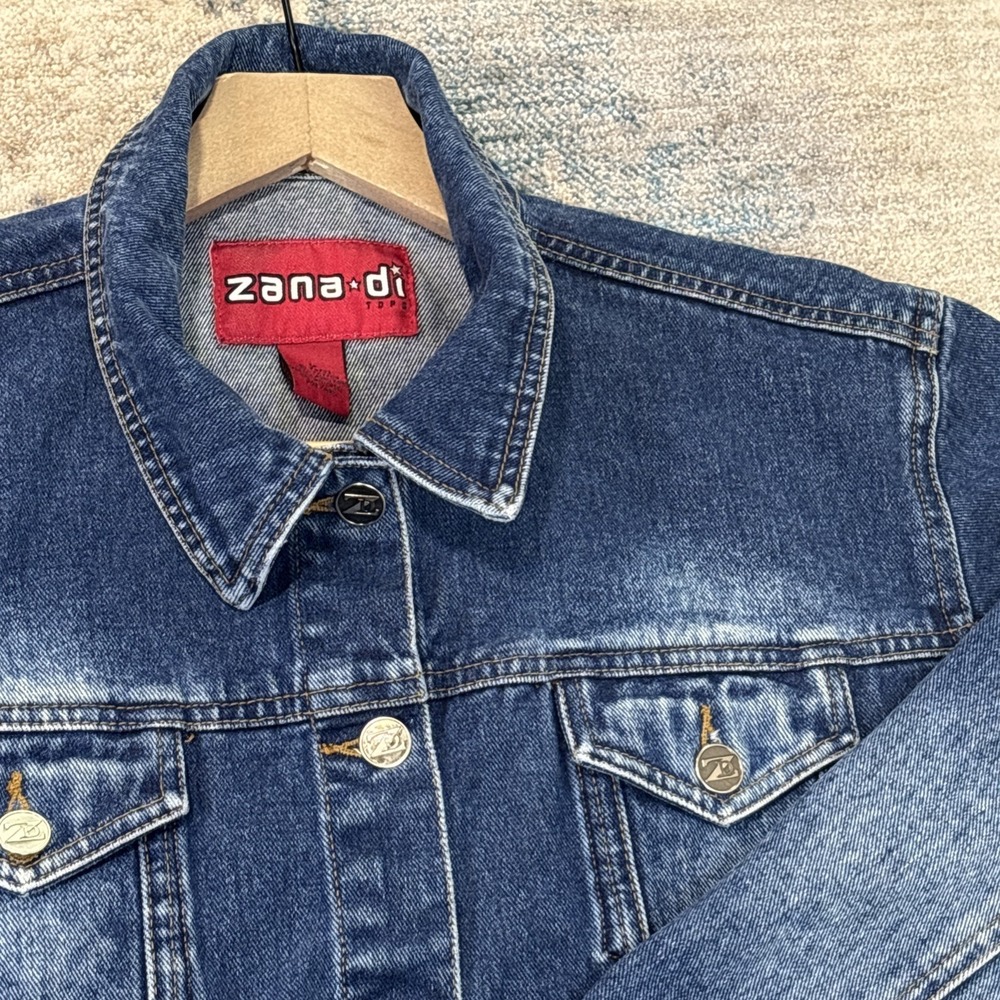 Vintage Y2K Zana Di Cropped Denim Jacket Womens Large Distressed Trucker